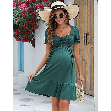 Women's Maternity Dress Ruffle Lantern Long Sleeve Midi Dress