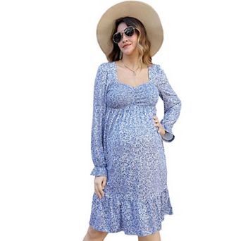 Women's Maternity Dress Ruffle Lantern Long Sleeve Midi Dress