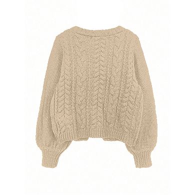 Womens Tie Front Bow Cardigan Sweaters Cropped Cable Knit Long Sleeve Outerwear