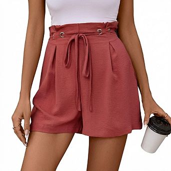 Women's High Waist Drawstring Casual Solid Beach Wide Leg Shorts