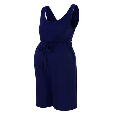 Womens Maternity Jumpsuits Casual Spaghetti Strap Tie Waist Tank Top