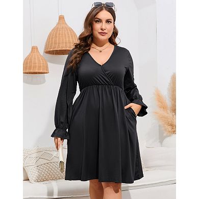 Women's Plus Size V Neck A-Line Knee Length Wrap Swing Dresses