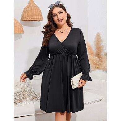 Women's Plus Size V Neck A-Line Knee Length Wrap Swing Dresses