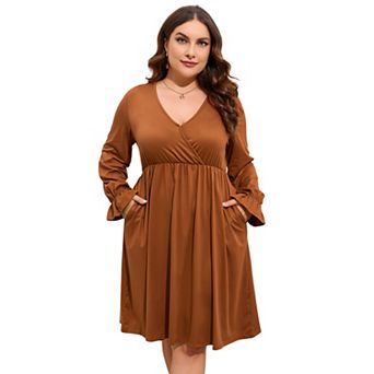 Women's Plus Size V Neck A-Line Knee Length Wrap Swing Dresses