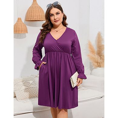 Women's Plus Size Knee Length Wrap Swing V Neck A-Line Dresses
