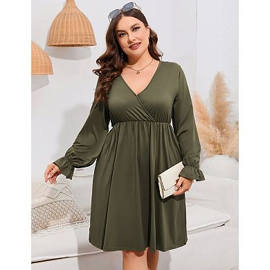 Women's Plus Size Knee Length Wrap Swing V Neck A-Line Dresses