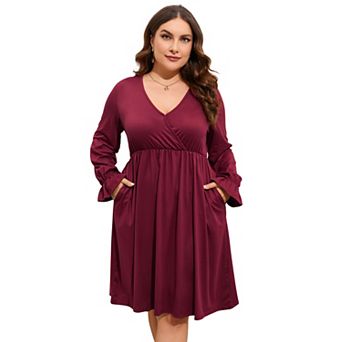 Women's Plus Size Knee Length Wrap Swing V Neck A-Line Dresses