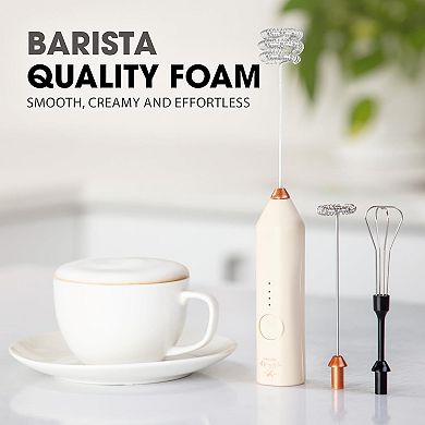 Zulay Kitchen Rechargeable Dynamic Milk Frother - 3 Speeds, 3 Whisk Attachments, 500mAh USB Charging