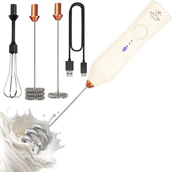 Zulay Kitchen Rechargeable Dynamic Milk Frother - 3 Speeds, 3 Whisk Attachments, 500mAh USB Charging