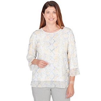 Petite Alfred Dunner Python Printed Knit Flutter Sleeve Top