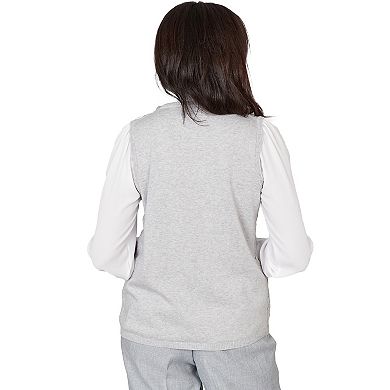 Petite Alfred Dunner Pointelle Faux Pearl Lace Two-in-One Sweater