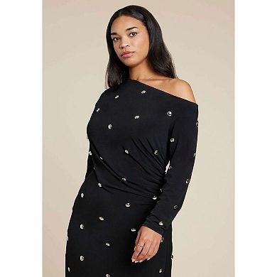 ELOQUII Women's Plus Size Draped Hardware Fitted Dress