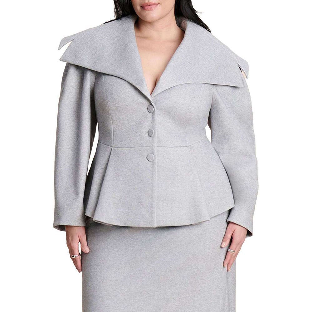 ELOQUII Women's Plus Size Wide Collar Peplum Heathered Jacket