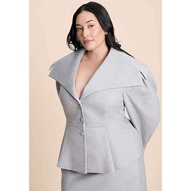 ELOQUII Women's Plus Size Wide Collar Peplum Heathered Jacket