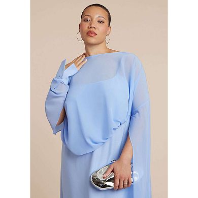 ELOQUII Women's Plus Size Flowy Sheer Cape Dress