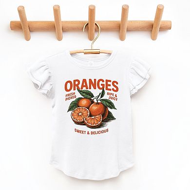 Fresh Picked Oranges Vintage - Flutter Sleeve Graphic T-Shirt