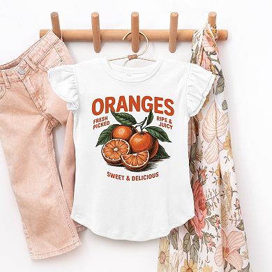 Fresh Picked Oranges Vintage - Flutter Sleeve Graphic T-Shirt