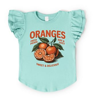 Fresh Picked Oranges Vintage - Flutter Sleeve Graphic T-Shirt