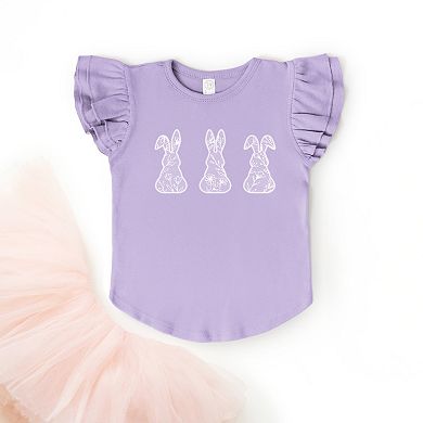 Easter Bunnies Faux Lace - Flutter Sleeve Graphic T-Shirt