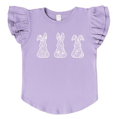 Easter Bunnies Faux Lace - Flutter Sleeve Graphic T-Shirt
