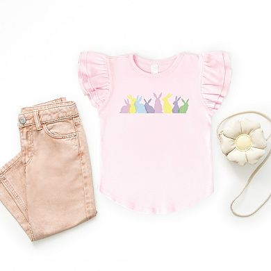 Colorful Bunnies Row - Flutter Sleeve Graphic T-Shirt