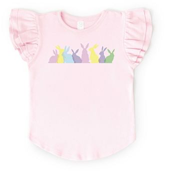 Colorful Bunnies Row - Flutter Sleeve Graphic T-Shirt