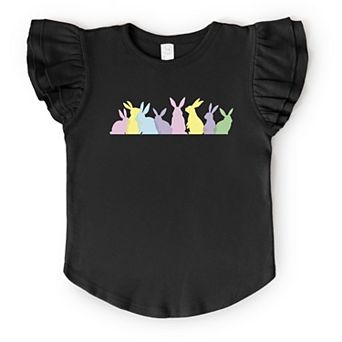 Colorful Bunnies Row - Flutter Sleeve Graphic T-Shirt