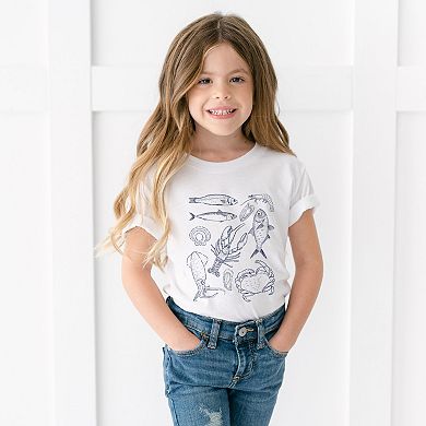 Nautical Creatures Sketched - Youth Short Sleeve Graphic T-Shirt