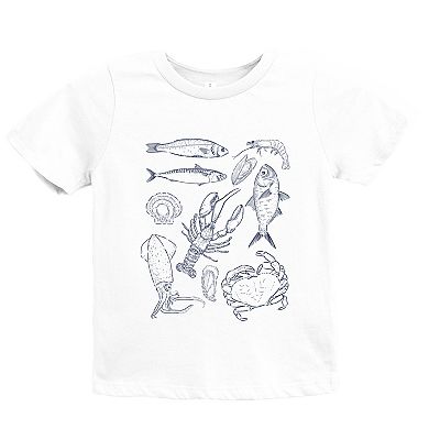 Nautical Creatures Sketched - Youth Short Sleeve Graphic T-Shirt
