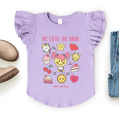 Mini Smiley As Cute As Aria - Flutter Sleeve Graphic T-Shirt