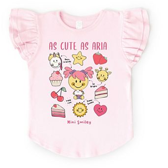 Mini Smiley As Cute As Aria - Flutter Sleeve Graphic T-Shirt