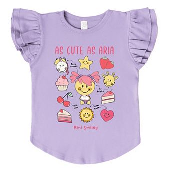 Mini Smiley As Cute As Aria - Flutter Sleeve Graphic T-Shirt