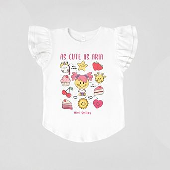Mini Smiley As Cute As Aria - Flutter Sleeve Graphic T-Shirt