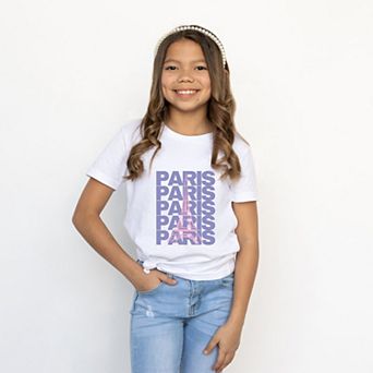 Paris Stacked Purple - Youth Short Sleeve Graphic T-Shirt