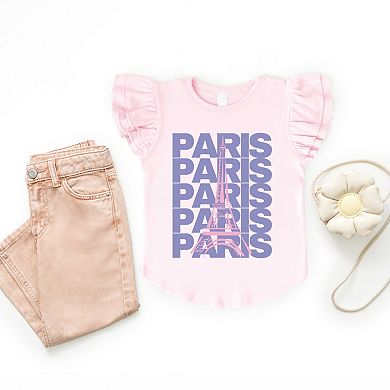 Paris Stacked Purple - Flutter Sleeve Graphic T-Shirt