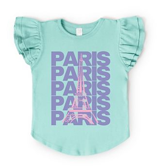 Paris Stacked Purple - Flutter Sleeve Graphic T-Shirt