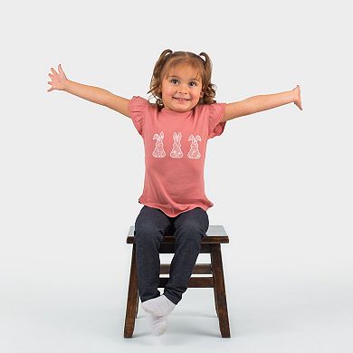 Easter Bunnies Faux Lace - Flutter Sleeve Graphic T-Shirt