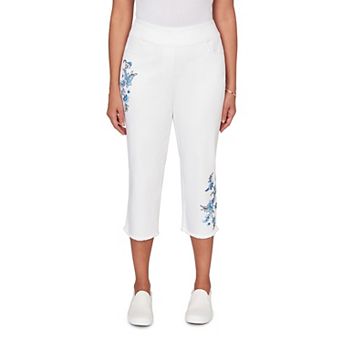 Plus Size Alfred Dunner Floral Embroidered Fringe Super Stretch Denim Capris