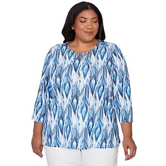 Plus Size Alfred Dunner Ikat Embellished Neck Top
