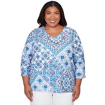 Plus Size Alfred Dunner Aegean Tile V-Neck Top