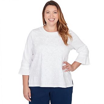 Plus Size Alfred Dunner Embroidered Bell Sleeves Top