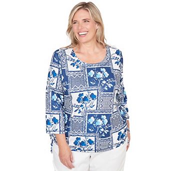Plus Size Alfred Dunner Framed Floral Ruched Side Tie Top
