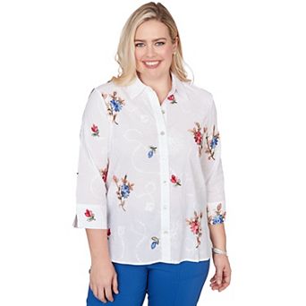 Women's Alfred Dunner Embroidered Flower Collared Button-Front Top