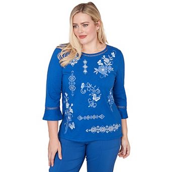 Women's Alfred Dunner Placed Floral Medallion Embroidered Top