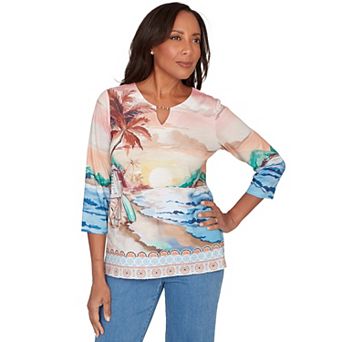 Women's Alfred Dunner Sunset Beach Scenic Split Neck Top