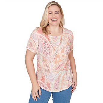 Women's Alfred Dunner Paisley Short Sleeve Tee with Necklace