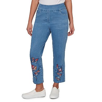 Women's Alfred Dunner Butterfly Floral Printed Super Stretch Denim Ankle Jeans