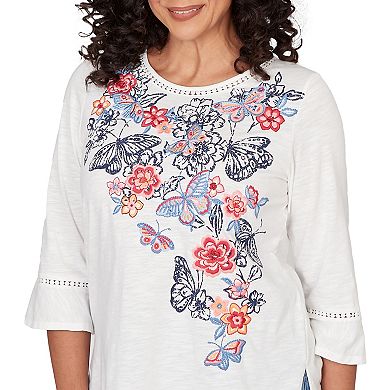 Women's Alfred Dunner Embroidered Butterfly Crew Neck Knit Top