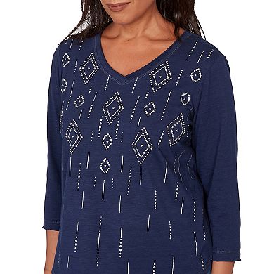Women's Alfred Dunner Diamond Geometric Heat Set Knit Top with 3/4 Sleeves