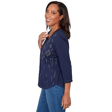 Women's Alfred Dunner Diamond Geometric Heat Set Knit Top with 3/4 Sleeves